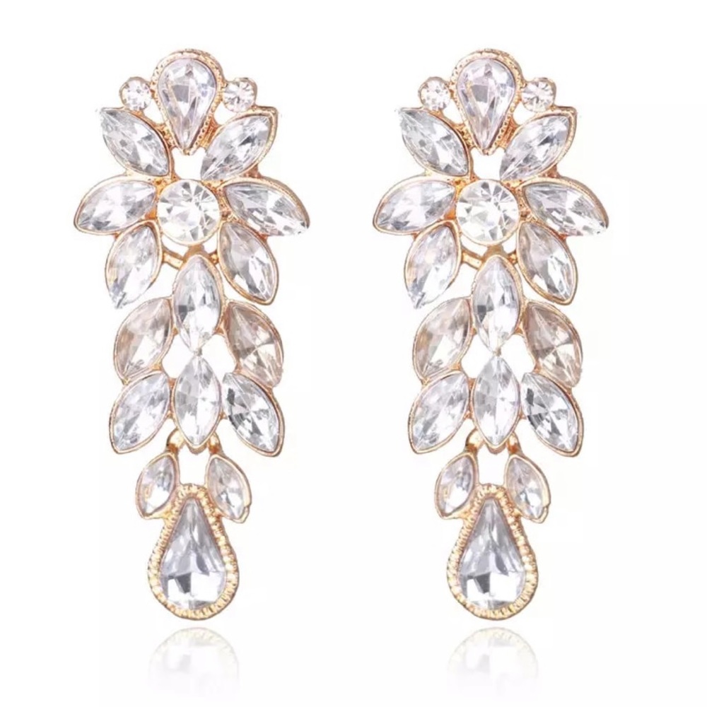 Large White Rhinestone Crystal Drop Earrings